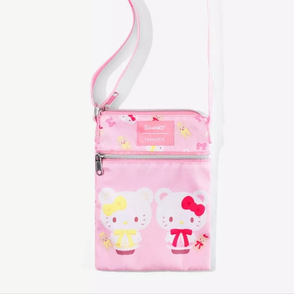 Loungefly Hello Kitty & Mimmy White Teddy Bear Passport Crossbody Bag NWT Kawaii